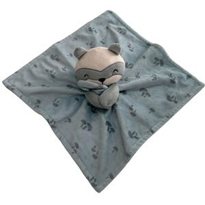 Gerber Modern Moments Baby Lovey Security Blanket Plush‎ Raccoon Design 14" Blue